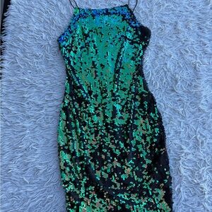 AX Paris Green and Black Sequin Mini Dress